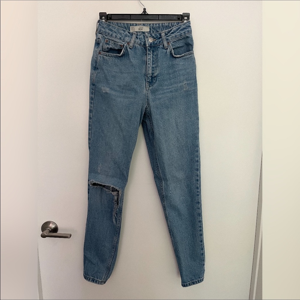 Topshop Moto Mom Jean with distressed denim, Size W25 L32